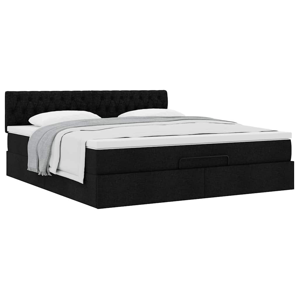 vidaXL Οθωμανικό κρεβάτι με στρώμα Μαύρο 180x200cm Ύφασμα
