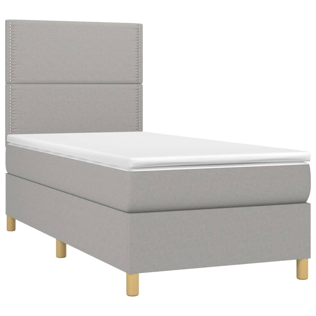 vidaXL Κρεβάτι Boxspring με Στρώμα & LED Αν.Γκρι 90x190 εκ. Υφασμάτινο