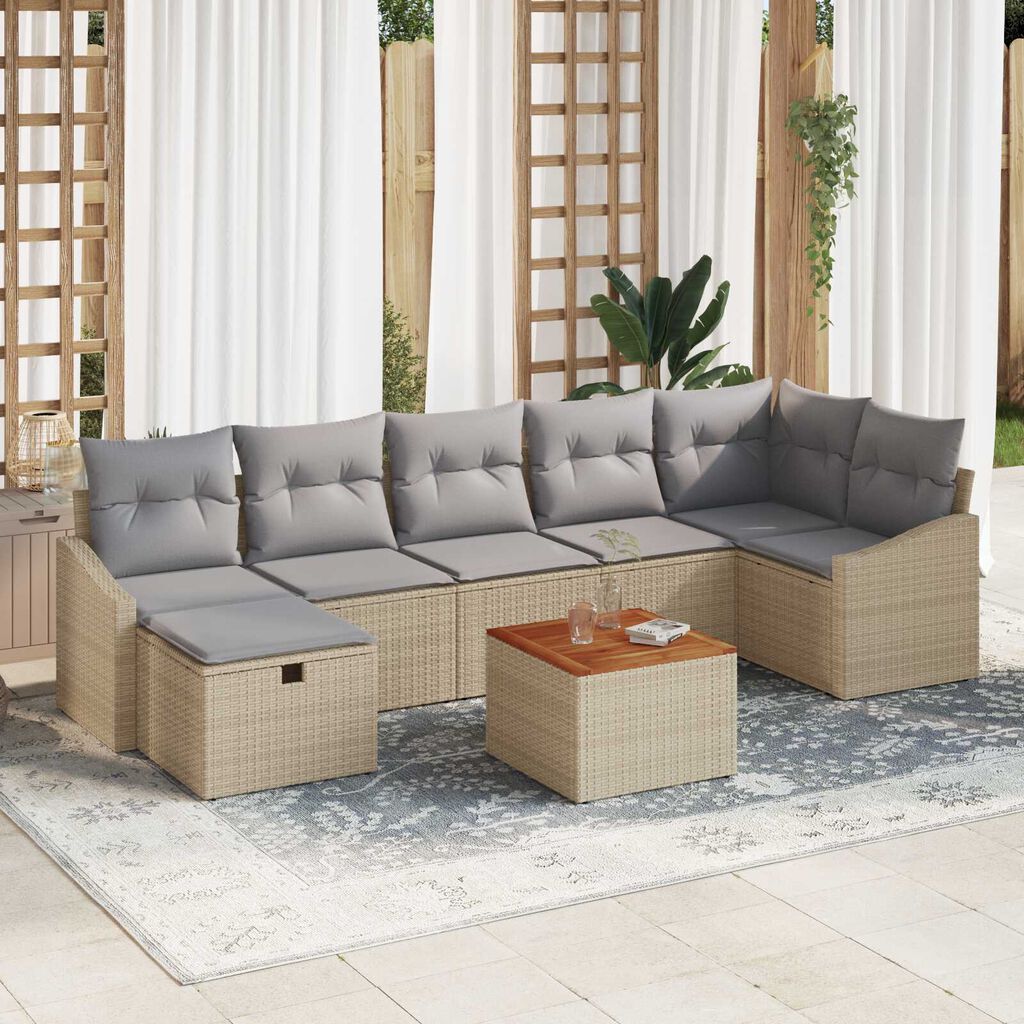 vidaXL Σετ Καναπέ Κήπου με μαξιλάρι 8 pcs Μπεζ Πολυ ράταν