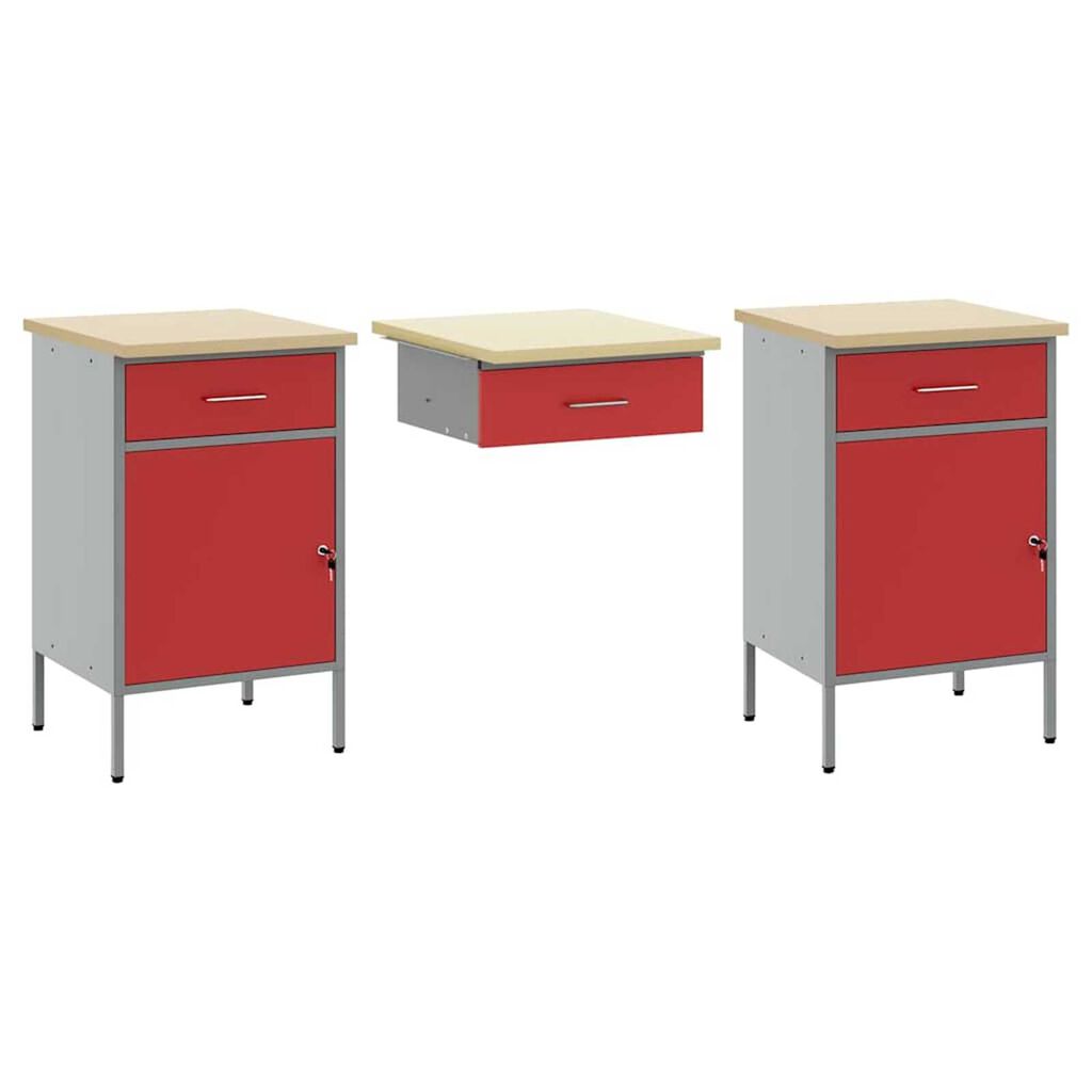 vidaXL Ντουλάπα Εργασίας με συρτάρι 3 pcs Κόκκινο 150 x 55 x 85 εκ