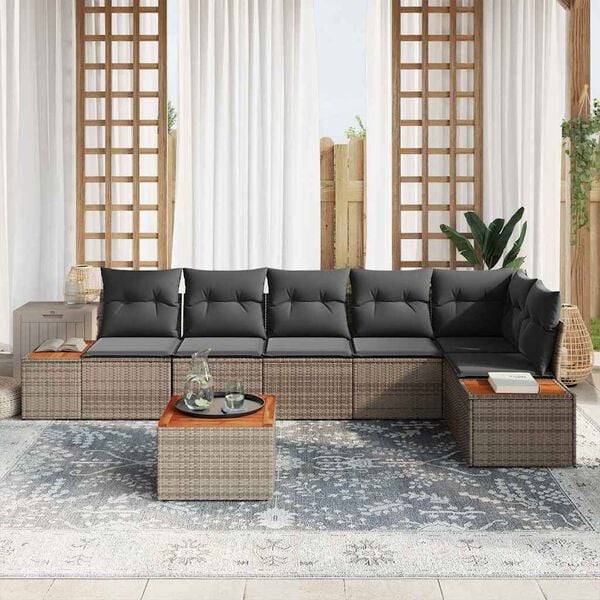 vidaXL Σετ Καναπέ Κήπου με μαξιλάρι 7 pcs Γκρι Πολυ ράταν