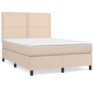vidaXL Κρεβάτι Boxspring με Στρώμα Καπουτσίνο 140x190εκ.από Συνθ.Δέρμα