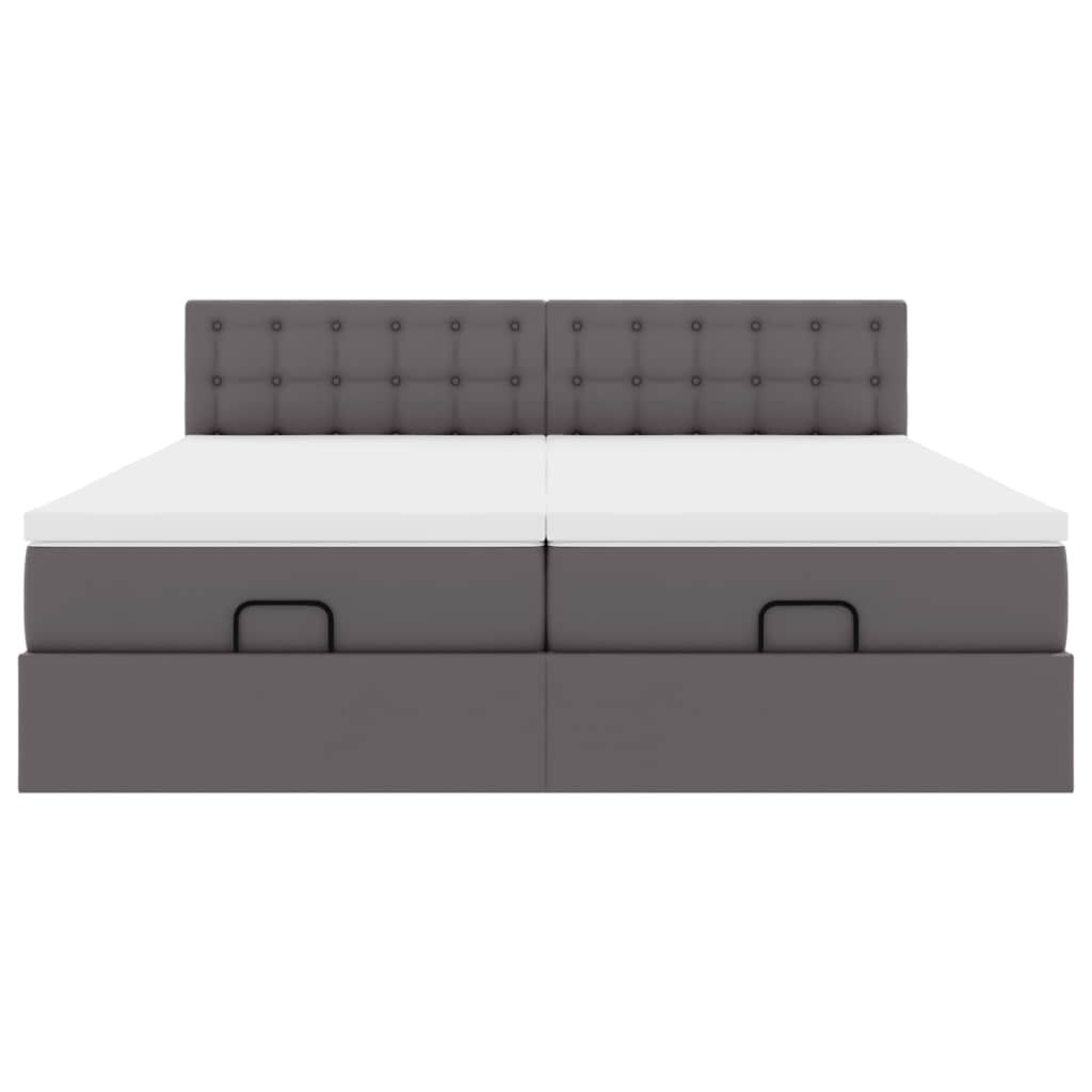 vidaXL Οθωμανικό κρεβάτι με στρώματα & LEDs Γκρι Faux Leather