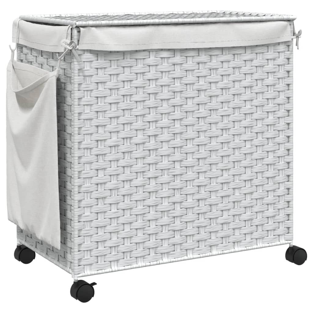 vidaXL Καλάθι Άπλυτων με Τροχούς Λευκό 60x35x60,5 εκ. από Ρατάν