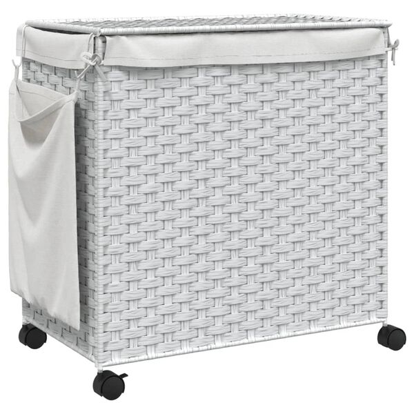 vidaXL Καλάθι Άπλυτων με Τροχούς Λευκό 60x35x60,5 εκ. από Ρατάν