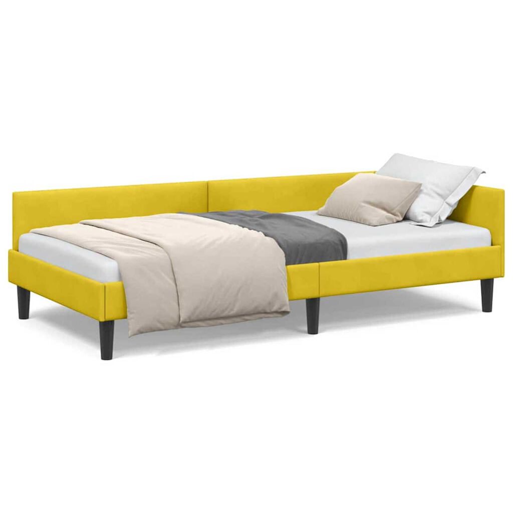 vidaXL Πλαϊνό Κρεβάτι Κίτρινο 90 x 190 cm Βελούδο και Στιβαρή ξυλεία