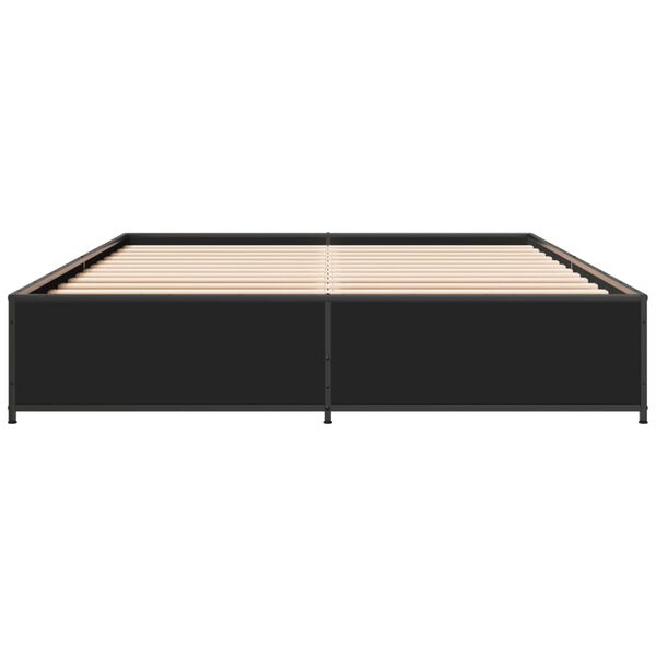 vidaXL Πλαίσιο Κρεβατιού Μαύρο 135x190 εκ. Επεξ. Ξύλο & Μέταλλο