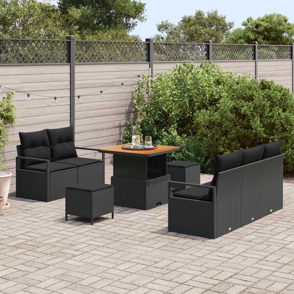 vidaXL Σετ Καναπέ Κήπου με μαξιλάρι 8 pcs Μαύρο 80 x 80 x 71 cm