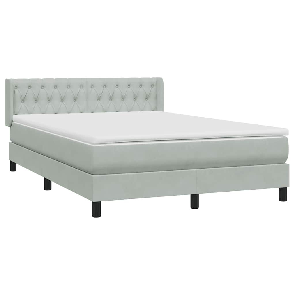 vidaXL Κρεβάτι Boxspring με Στρώμα Ανοιχτό Γκρι 140x220 εκ. Βελούδινο