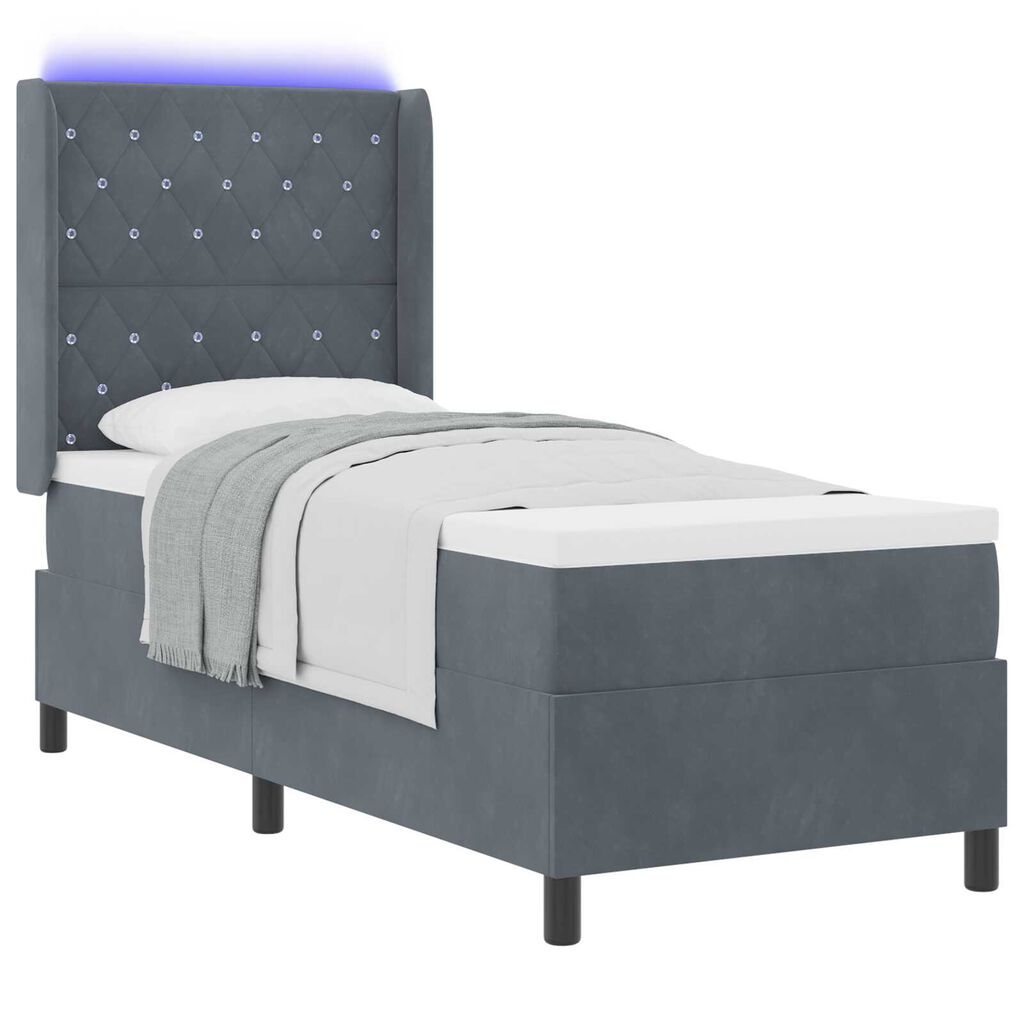 vidaXL Κρεβάτι Box Spring LED με Στρώμα Argyle Σκούρο γκρι 80 x 200 cm