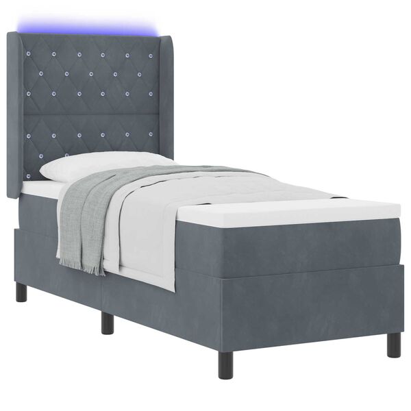 vidaXL Κρεβάτι Box Spring LED με Στρώμα Argyle Σκούρο γκρι 80 x 200 cm