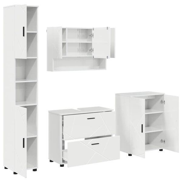 vidaXL Σετ Επίπλων Μπάνιου 4 pcs Γυαλιστερό λευκό 30 x 35 x 192 εκ.