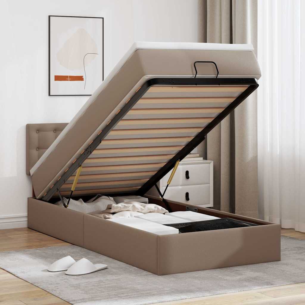vidaXL Οθωμανικό κρεβάτι με στρώμα Cappucino 100x200cm Faux Leather