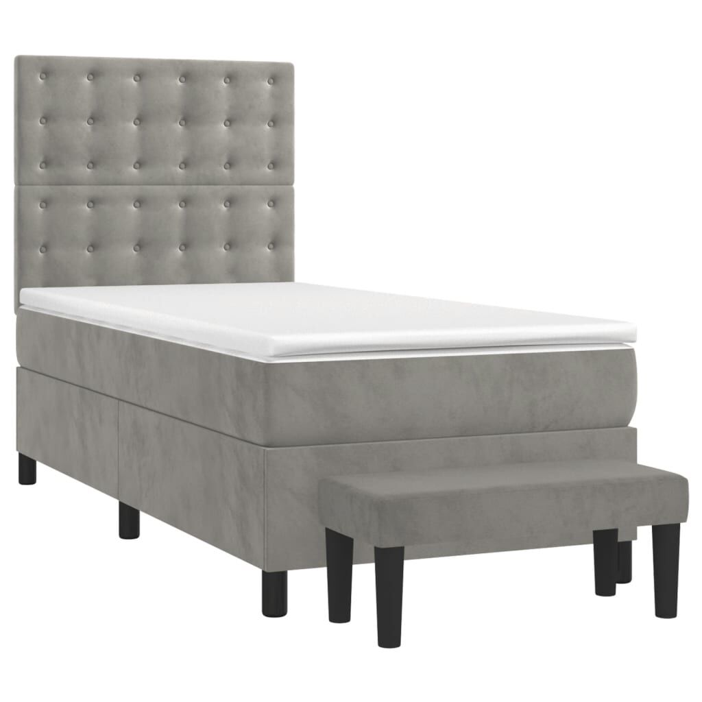 vidaXL Κρεβάτι Boxspring με Στρώμα Ανοιχτό Γκρι 90x190 εκ. Βελούδινο