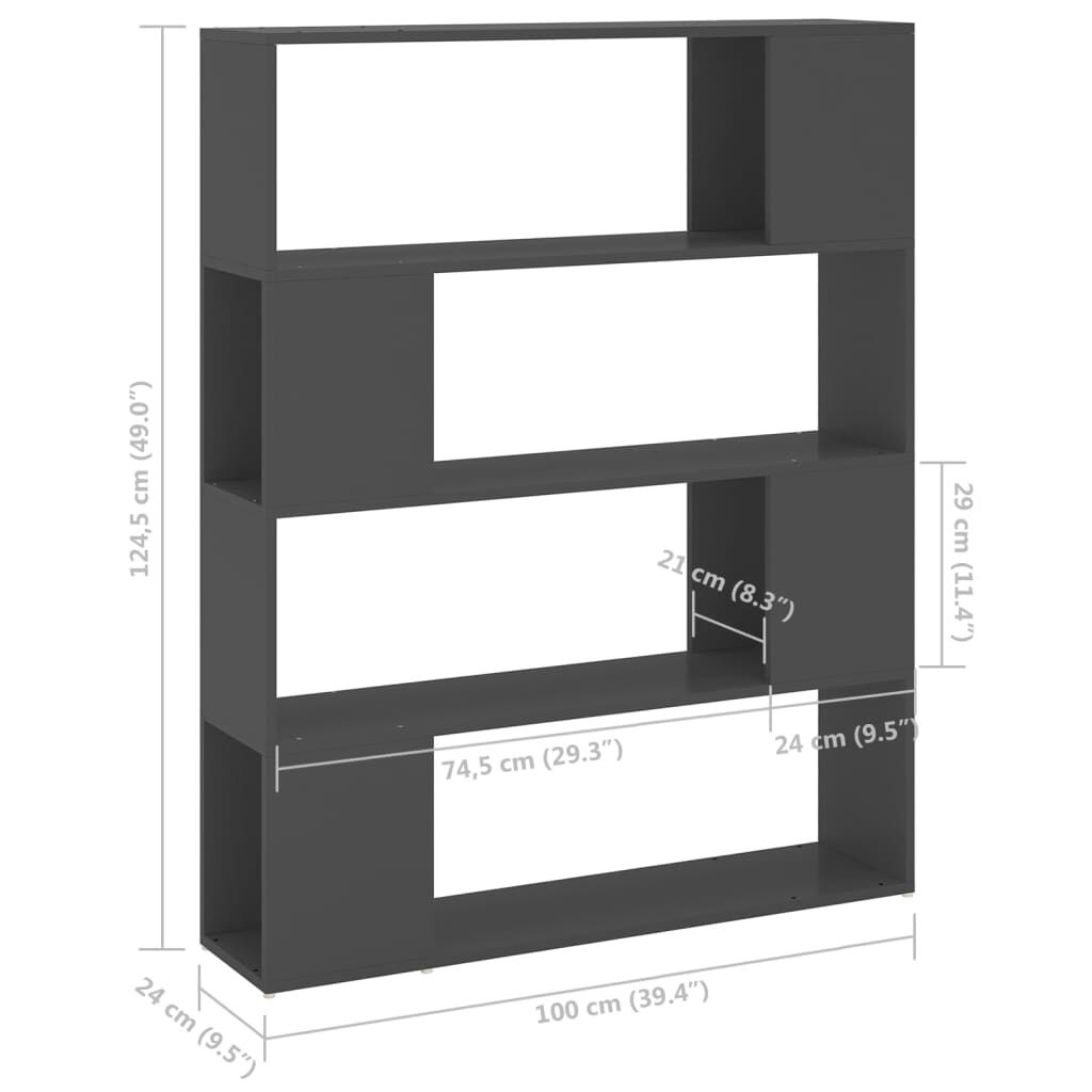 vidaXL Βιβλιοθήκη/Διαχωριστικό Χώρου Γκρι 100 x 24 x 124 εκ.