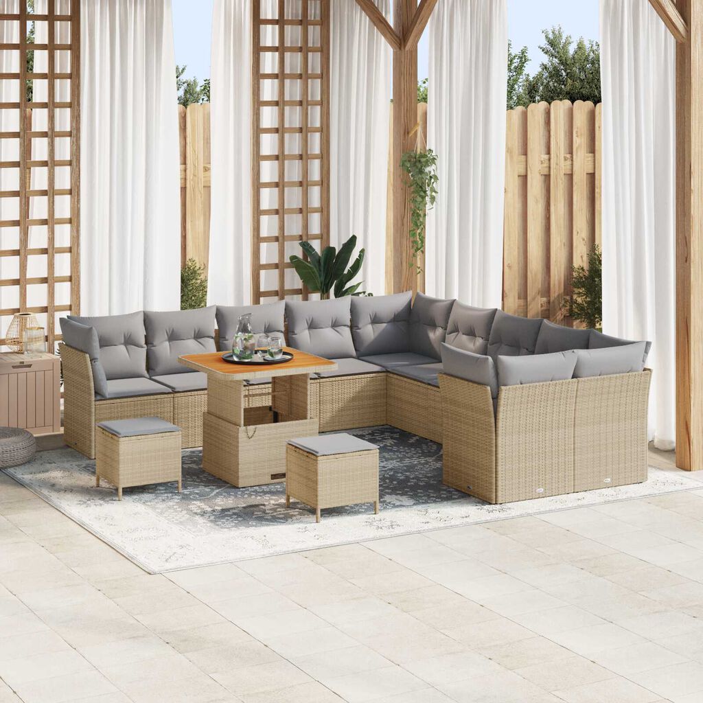 vidaXL Σετ Καναπέ Κήπου 13 pcs Μπεζ συνθετικό ρατάν