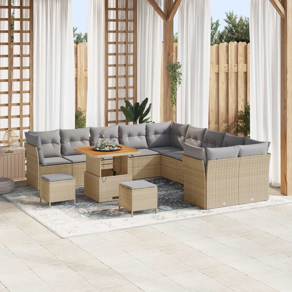 vidaXL Σετ Καναπέ Κήπου 13 pcs Μπεζ συνθετικό ρατάν