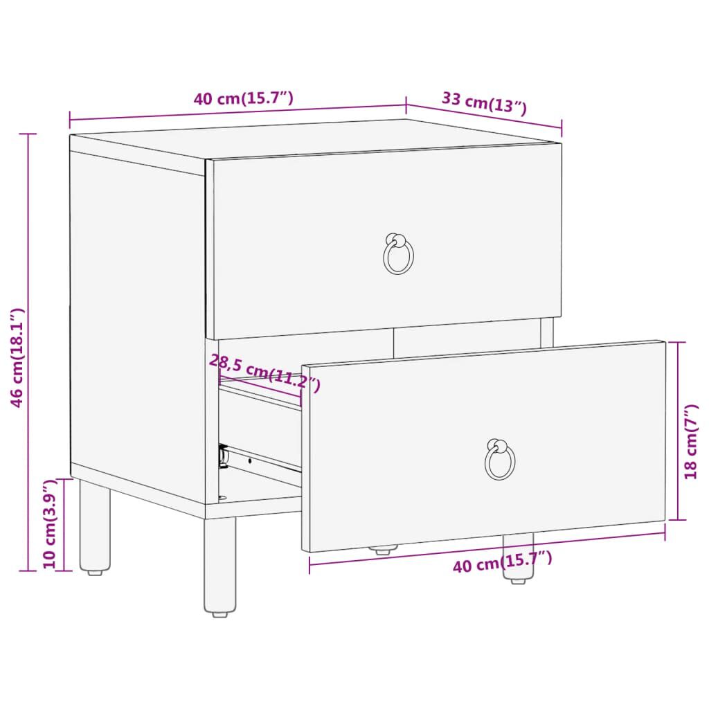 vidaXL Κομοδίνο 40 x 33 x 46 εκ. από Μασίφ Ξύλο Μάνγκο