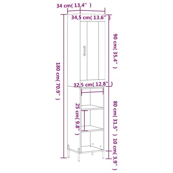 vidaXL Μπουφές Sonoma Γκρι 34,5 x 34 x 180 εκ. από Επεξεργασμένο Ξύλο