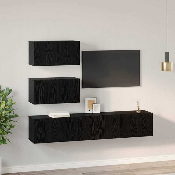 vidaXL Σετ επίπλου τηλεόρασης 4 pcs Μαύρη δρυς Επεξεργασμένο ξύλο