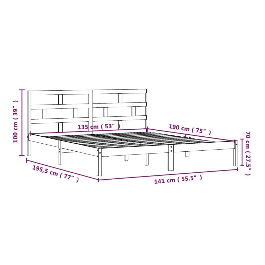 vidaXL Πλαίσιο Κρεβατιού 135 x 190 εκ. από Μασίφ Ξύλο Double