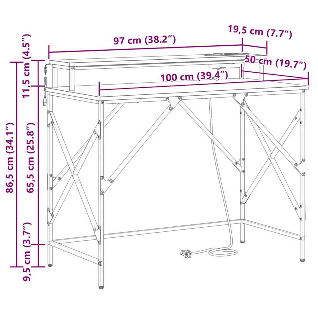 vidaXL Γραφείο Sonoma Δρυς 100 x 50 x 86.5 εκ Επεξεργασμένο ξύλο