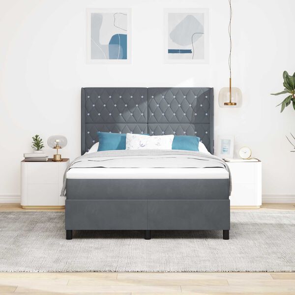 Κρεβάτι Box Spring με Στρώμα & LED Γκρι 140x190 εκ Βελούδινο