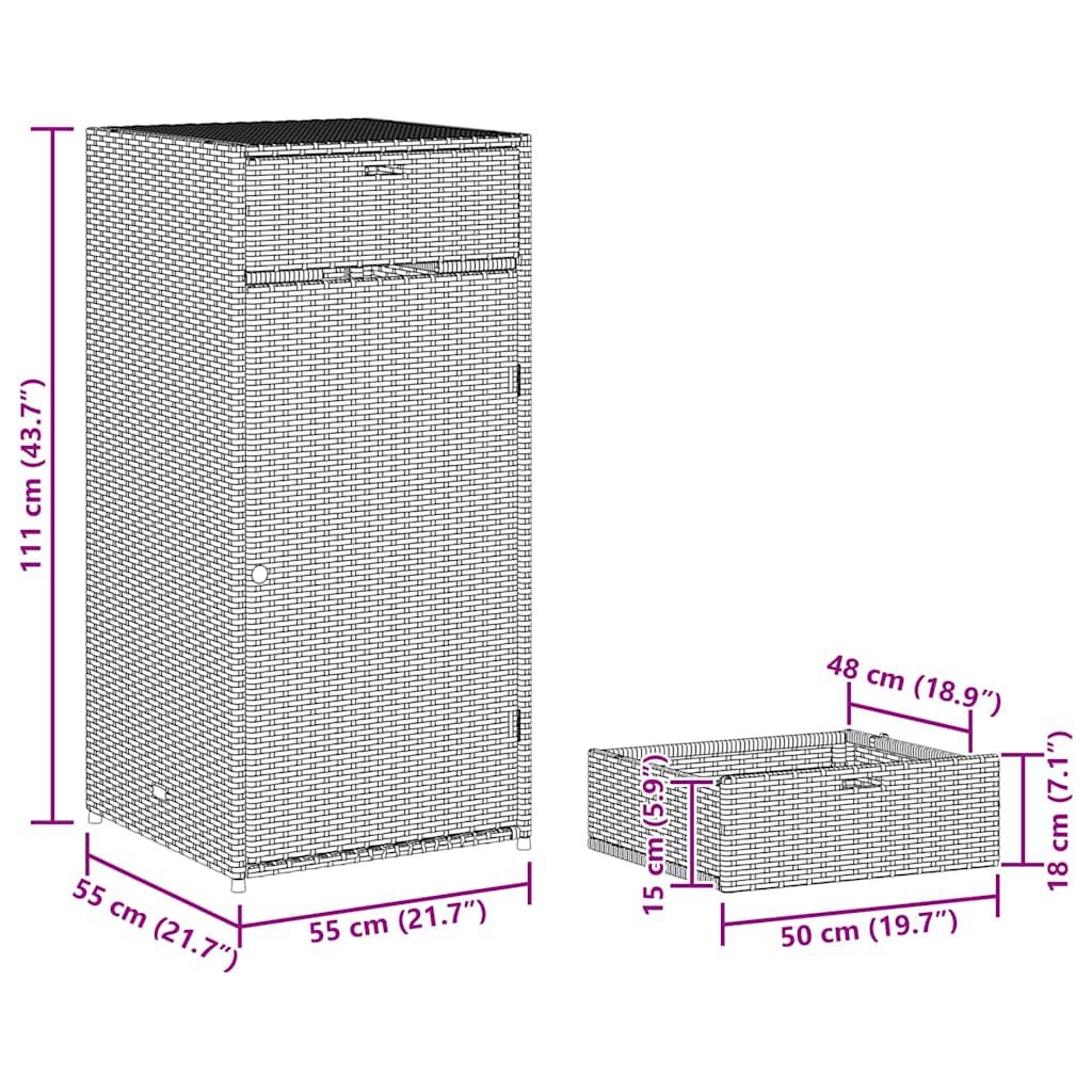 vidaXL Ντουλάπι Αποθήκευσης Κήπου Καφέ 55x55x111 εκ. Συνθετικό Ρατάν