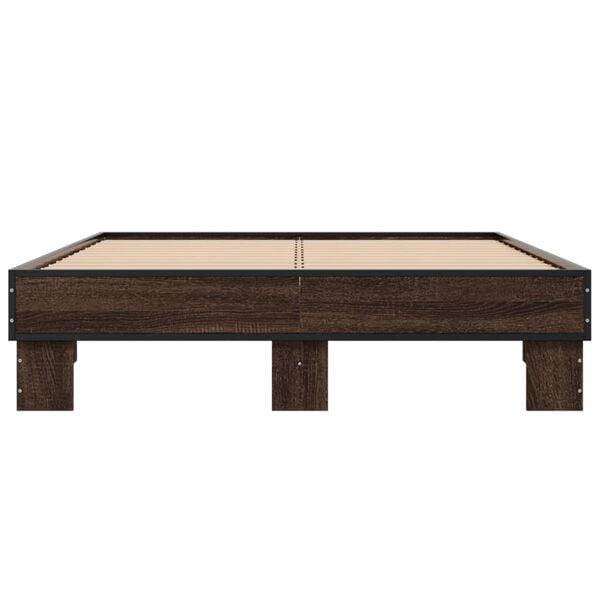 vidaXL Πλαίσιο Κρεβατιού Καφέ Δρυς 135x190 εκ. Επεξ. Ξύλο & Μέταλλο