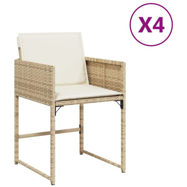 vidaXL Καρέκλες Κήπου 4 τεμ. Μπεζ Συνθετικό Ρατάν με Μαξιλάρια