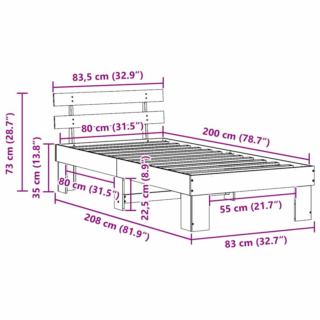 vidaXL Σκελετός Κρεβατιού Λευκό 80 x 200 cm Μασίφ ξύλο πεύκου