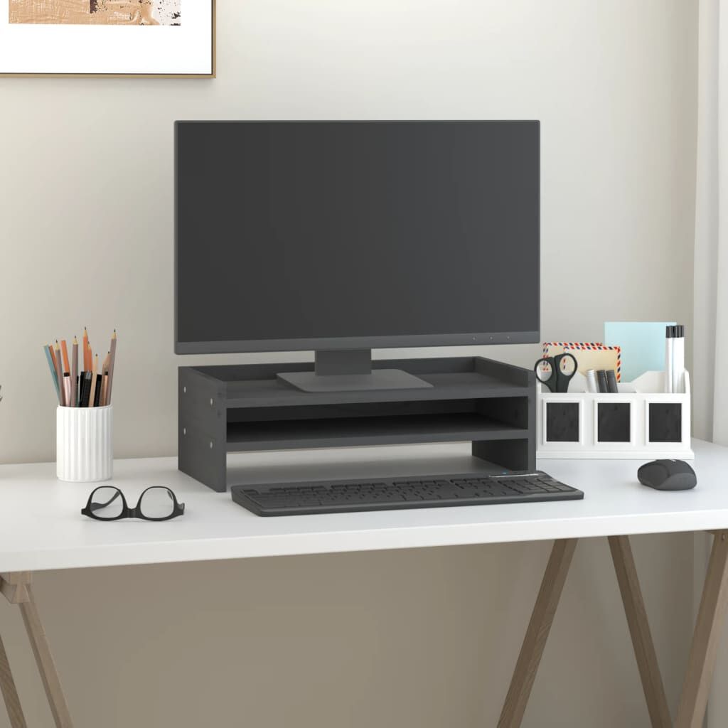 vidaXL Βάση Οθόνης Γκρι 50 x 24 x 16 εκ. από Μασίφ Ξύλο Πεύκου