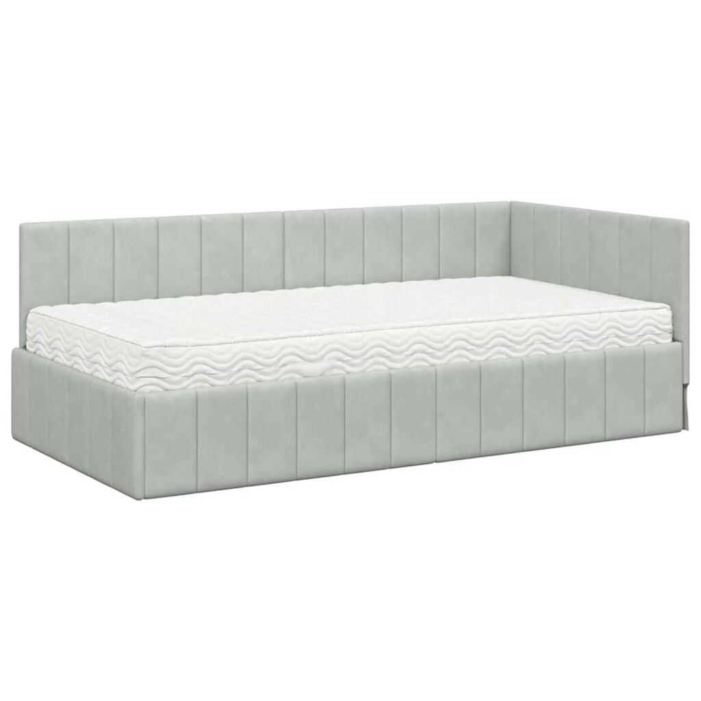 vidaXL Κρεβάτι Γωνίας με στρώμα Ανοιχτό γκρι 90 x 190 cm Βελούδο