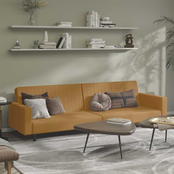 vidaXL Καναπές Κρεβάτι Διθέσιος Καφέ Βελούδινος