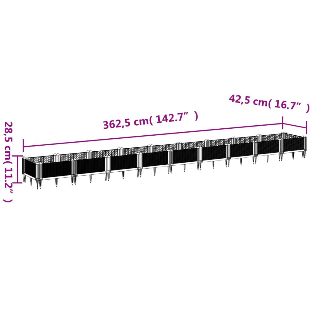 vidaXL Ζαρντινιέρα με Πασσάλους Λευκή 362,5x42,5x28,5εκ Πολυπροπυλένιο