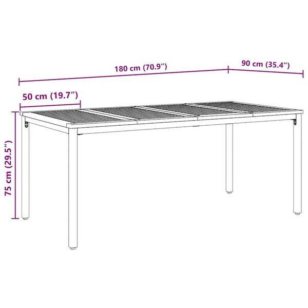 vidaXL Υπαίθρια Τραπέζια Φυσικό και μαύρο 180 x 90 x 75 cm