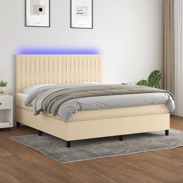 vidaXL &Kappa;&rho;&epsilon;&beta;ά&tau;&iota; Boxspring &mu;&epsilon; &Sigma;&tau;&rho;ώ&mu;&alpha; & LED &Kappa;&rho;&epsilon;&mu; 160x200 &epsilon;&kappa;. &Upsilon;&phi;&alpha;&sigma;&mu;ά&tau;&iota;&nu;&omicron;