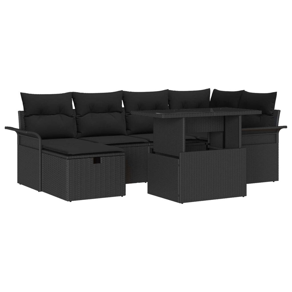 vidaXL Σετ Καναπέ Κήπου με μαξιλάρι 7 pcs Μαύρο Πολυ ράταν