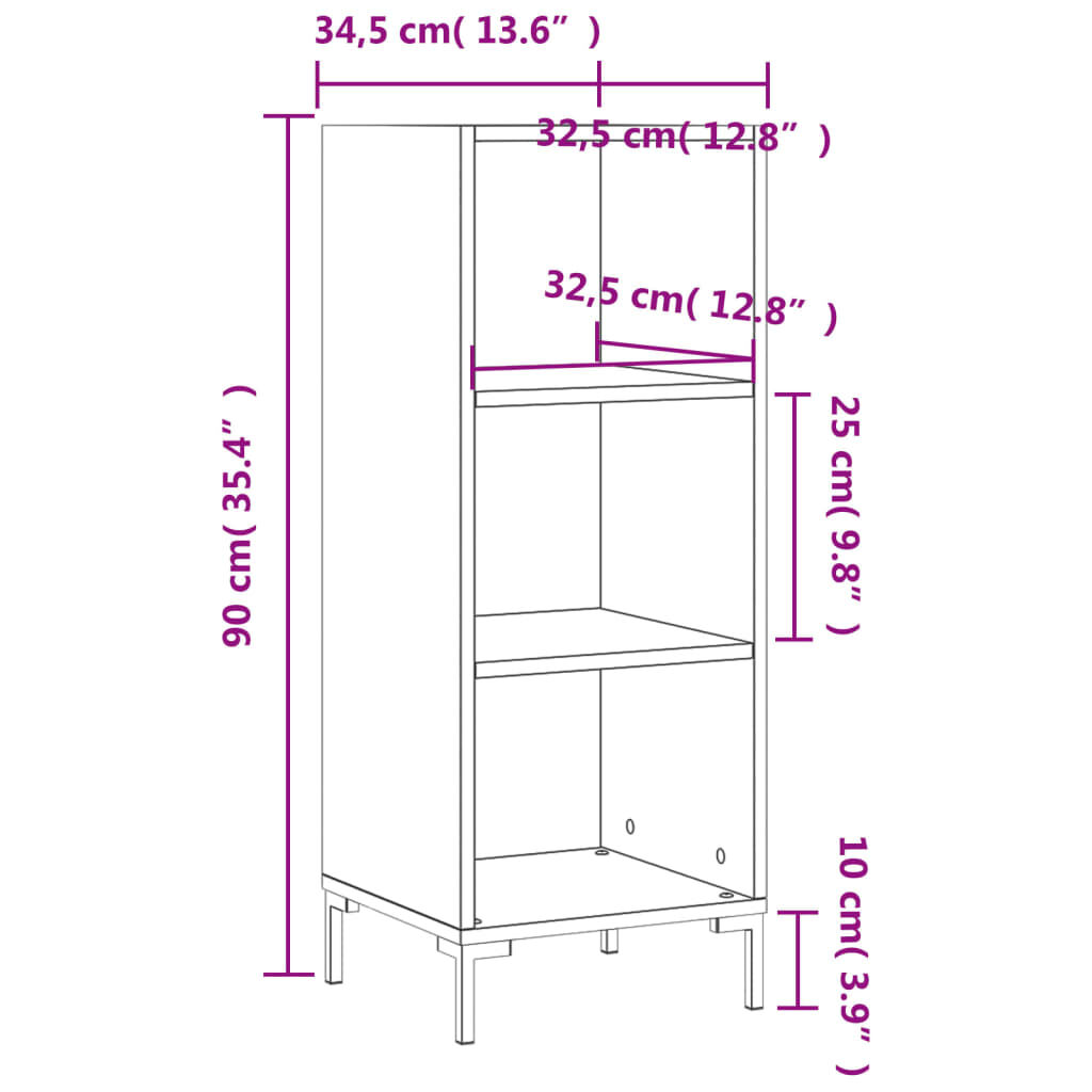 vidaXL Ντουλάπι Καφέ Δρυς 34,5x32,5x90 εκ. Επεξεργασμένο Ξύλο