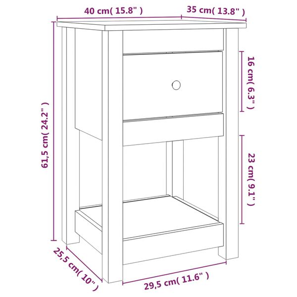 vidaXL Κομοδίνο Λευκό 40 x 35 x 61,5 εκ. από Μασίφ Ξύλο Πεύκου
