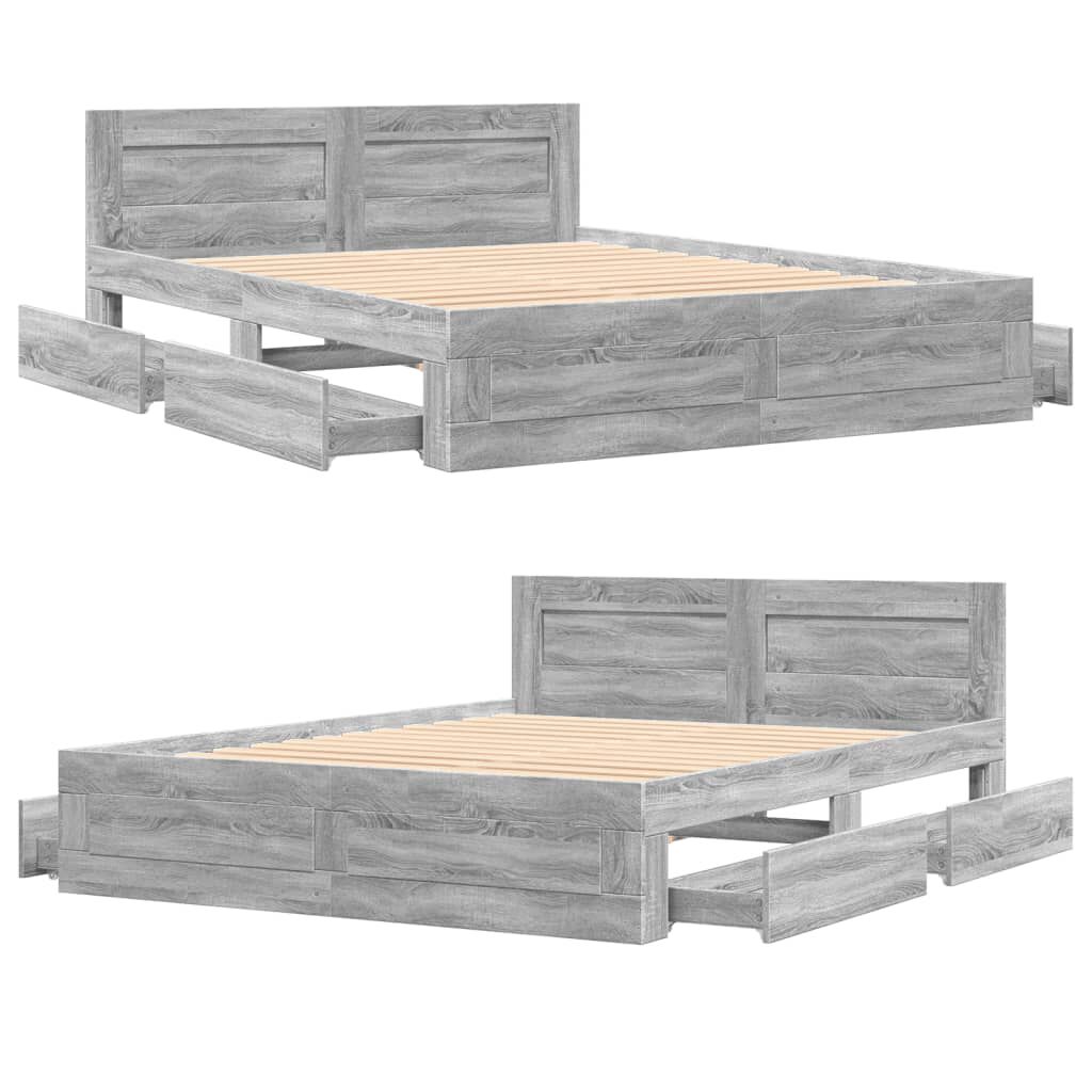 vidaXL Πλαίσιο Κρεβατιού με Κεφαλάρι Γκρι Sonoma 150x200εκ. Επεξ. Ξύλο