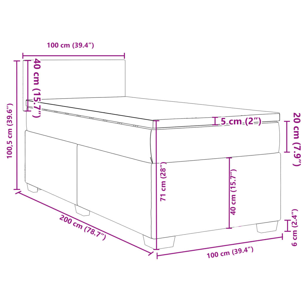 vidaXL Κρεβάτι Boxspring με Στρώμα Taupe 100 x 200 εκ. Υφασμάτινο
