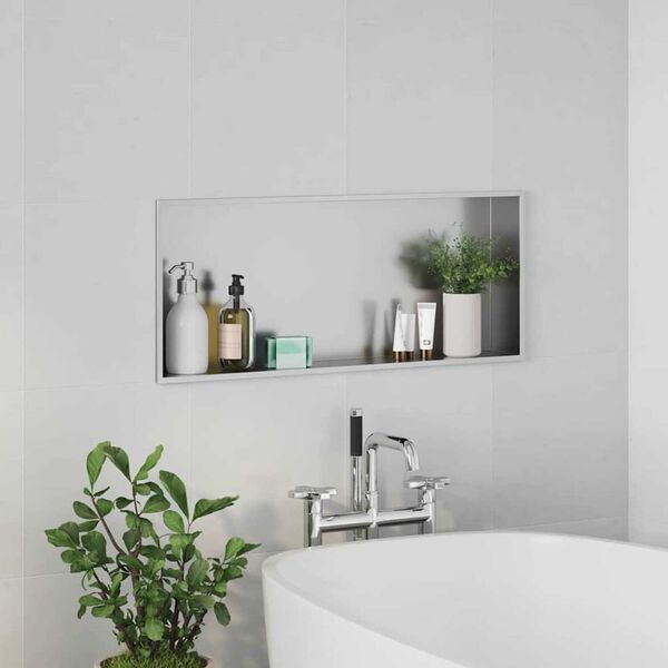 vidaXL Νίτσα Μπάνιου Ασημί 75 x 30 x 9.5 εκ. Ανοξείδωτο ατσάλι