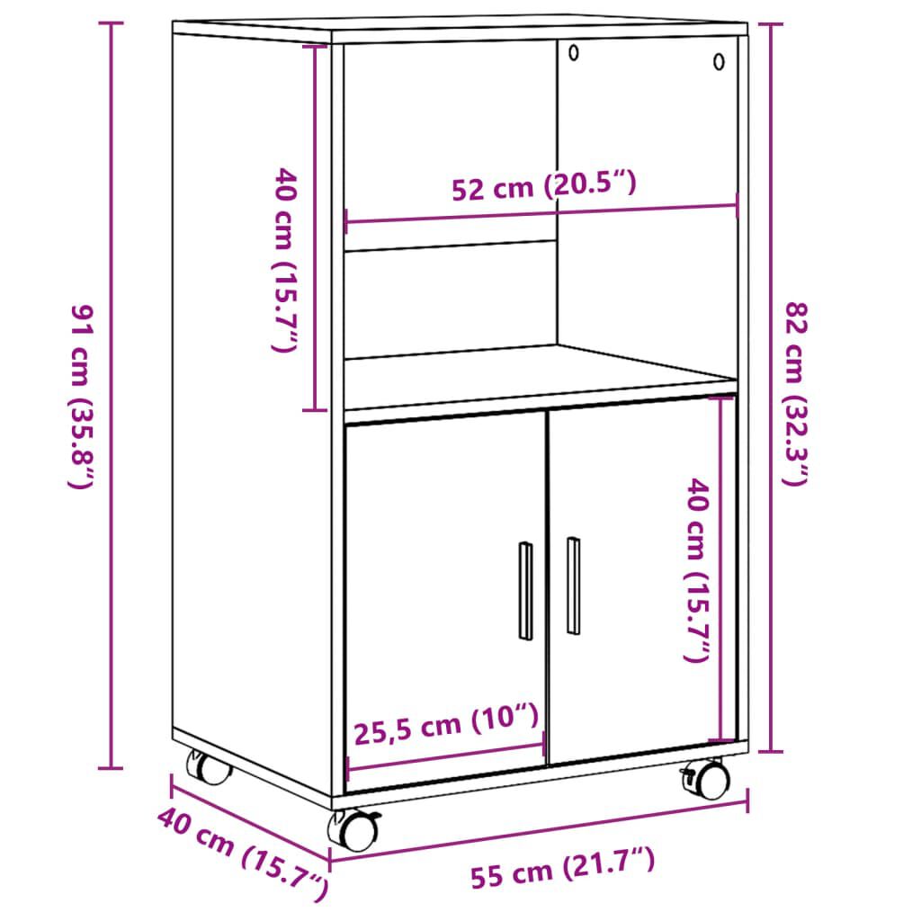 vidaXL Ντουλάπι Τροχήλατο Μαύρο 55x40x91 εκ. από Επεξ. Ξύλο