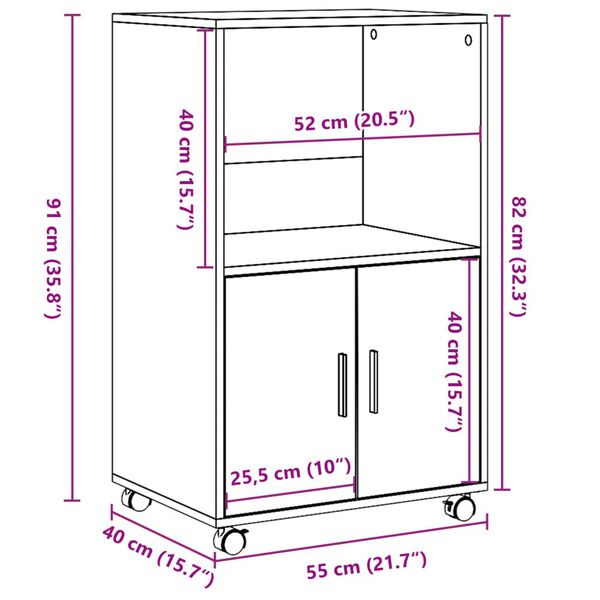 vidaXL Ντουλάπι Τροχήλατο Μαύρο 55x40x91 εκ. από Επεξ. Ξύλο