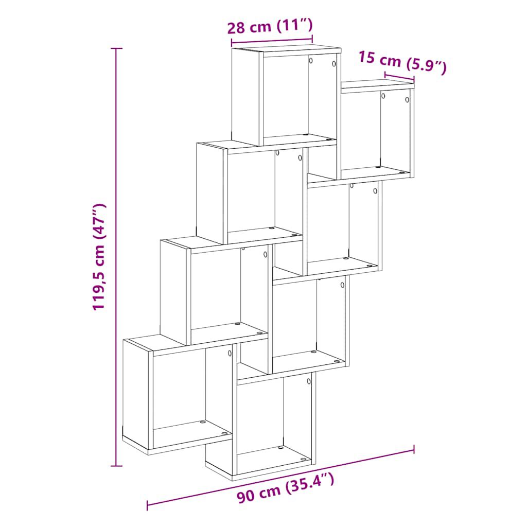 vidaXL Ράφι κύβος τοίχου Παλιό ξύλο 90x15x119,5 cm Κατασκευασμένο ξύλο