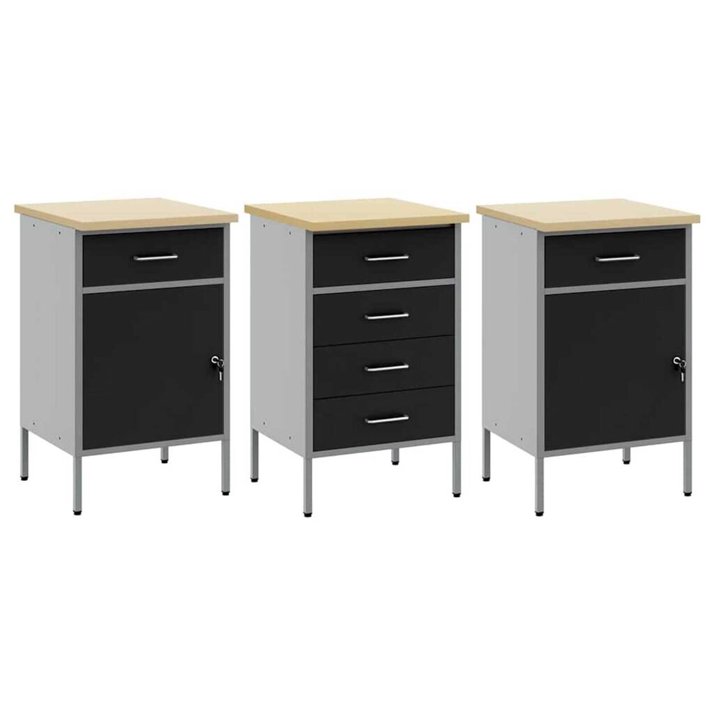 vidaXL Ντουλάπα Εργασίας 3 pcs Μαύρο και Γκρι 150 x 55 x 85 εκ