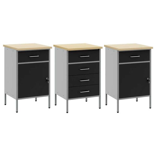 vidaXL Ντουλάπα Εργασίας 3 pcs Μαύρο και Γκρι 150 x 55 x 85 εκ
