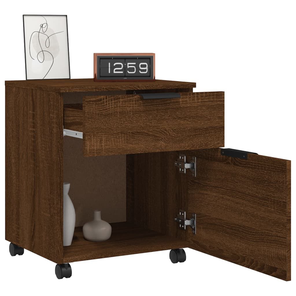 vidaXL Αρχειοθήκη Φορητή Καφέ Δρυς 45x38x54 εκ. Επεξ. Ξύλο με Ρόδες