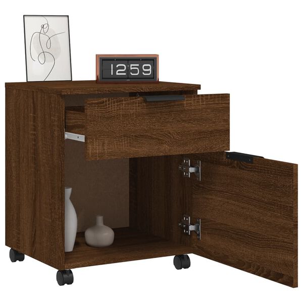 vidaXL Αρχειοθήκη Φορητή Καφέ Δρυς 45x38x54 εκ. Επεξ. Ξύλο με Ρόδες
